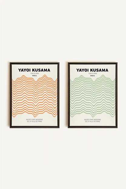 COMBINAISON YAYOI, 2 Works on stretched canvas, framed in Walnut Brown