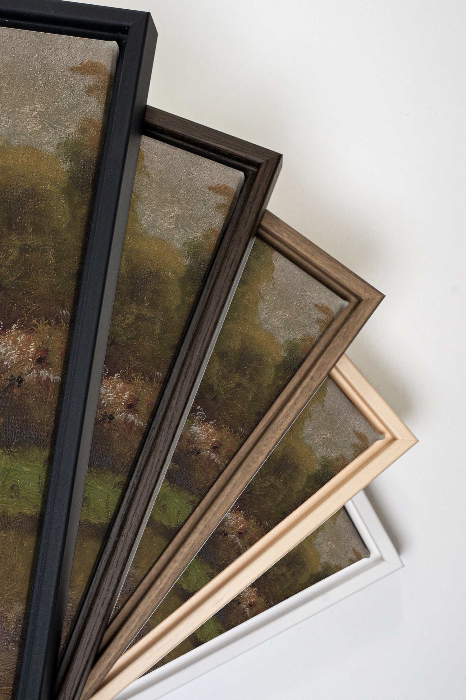 TRIO DOUCEURS CHAMPÊTRES, 3 Works on stretched canvas, framed in Brown Oak
