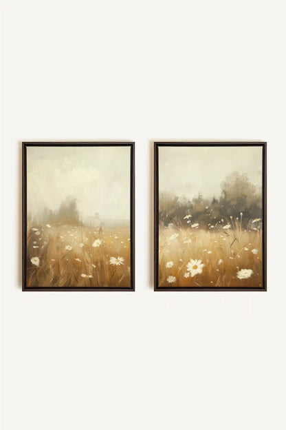 COMBINAISON DAISY BREEZE, 2 Works on stretched canvas, framed in Walnut Brown