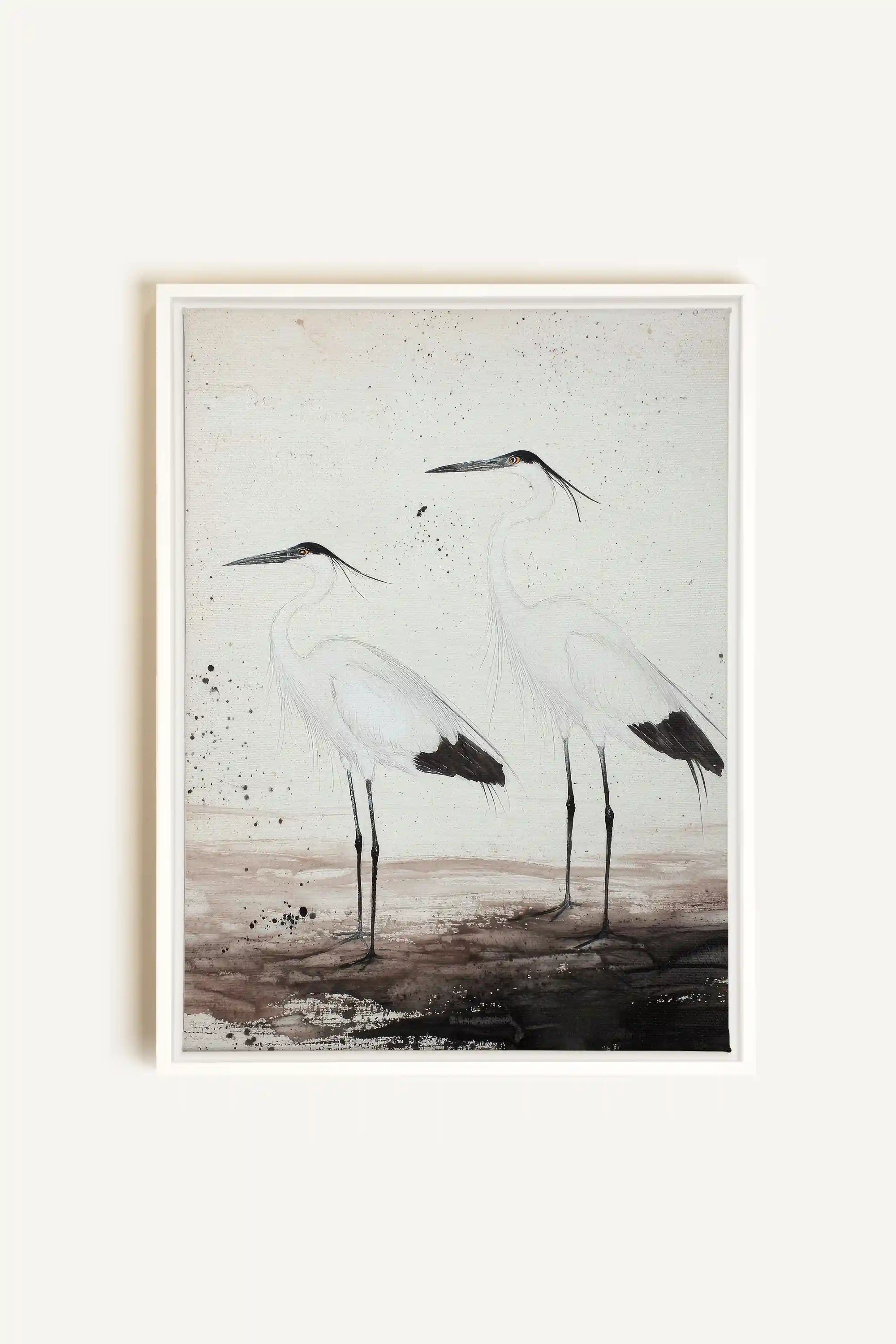 DANSE DES PLUMES, Oeuvre sur toile étirée, encadré Blanc