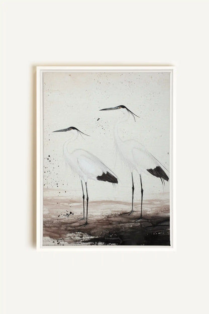 DANSE DES PLUMES, Oeuvre sur toile étirée, encadré Blanc