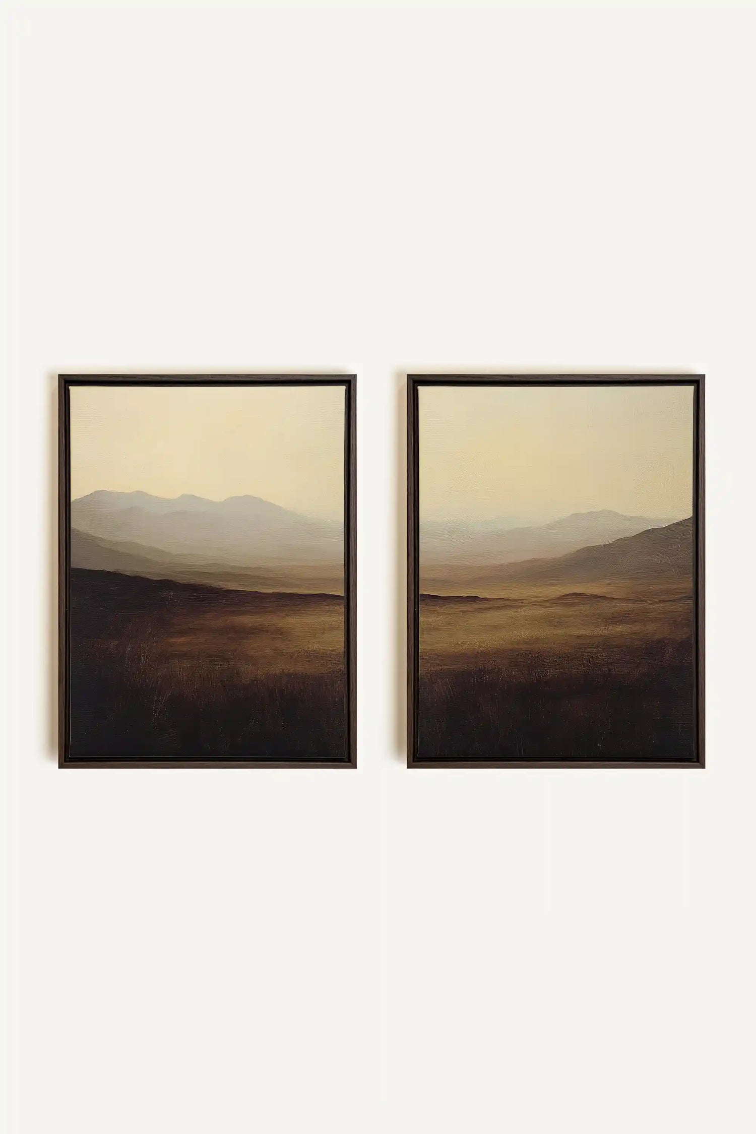 DISTANT DREAMS DUO, 2 Works on stretched canvas, framed in Walnut Brown