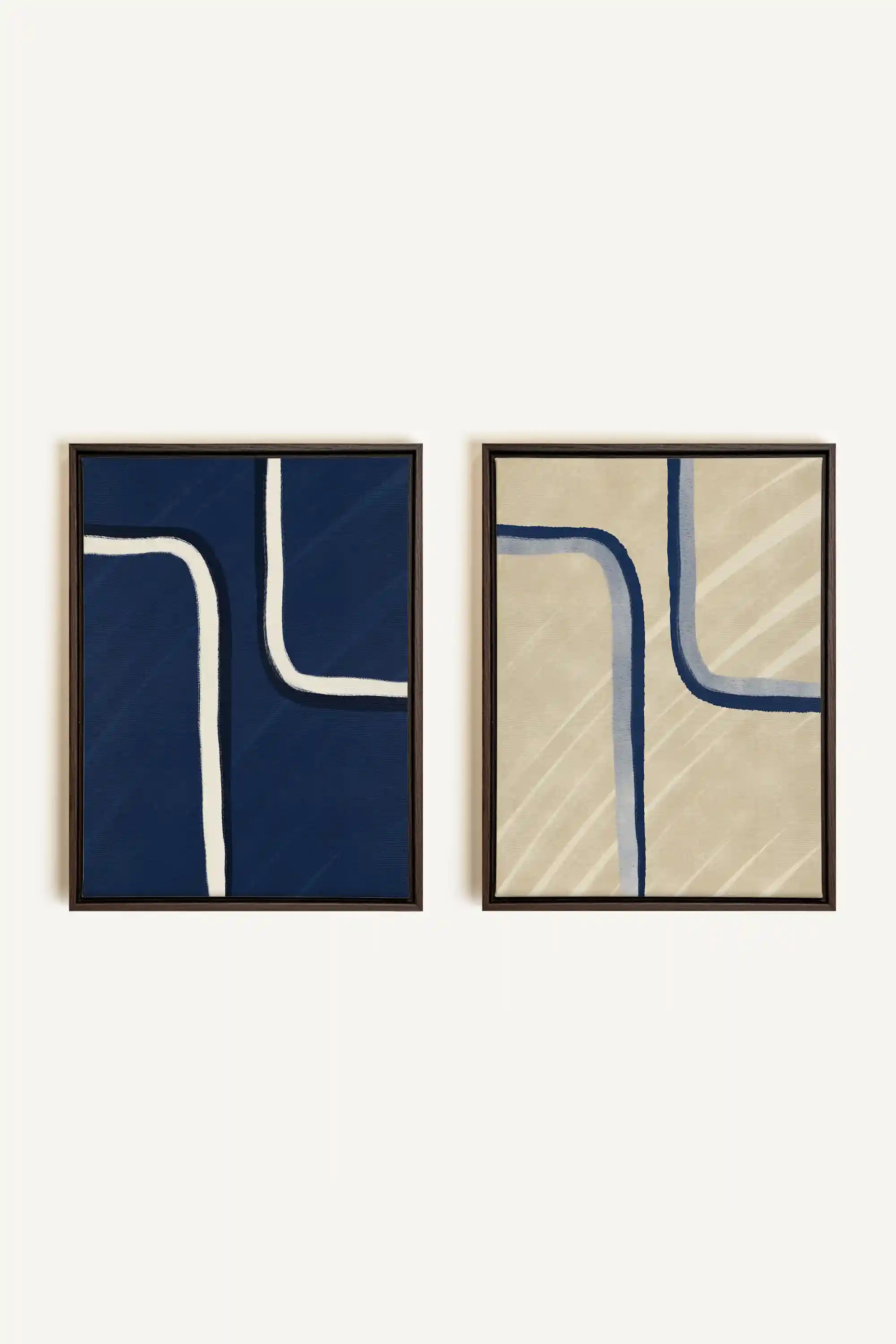 DUAL FORM DUO, 2 Works on stretched canvas, framed in Walnut Brown