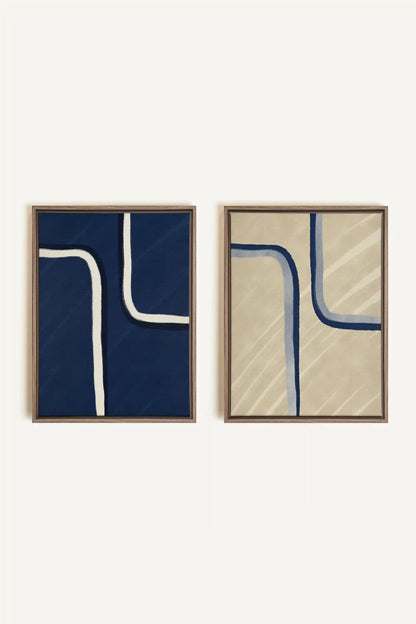 DUAL FORM DUO, 2 Works on stretched canvas, framed Oak Brown