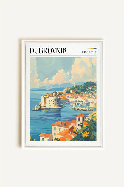 Dubrovnik, Oeuvre sur toile étirée, encadré Blanc