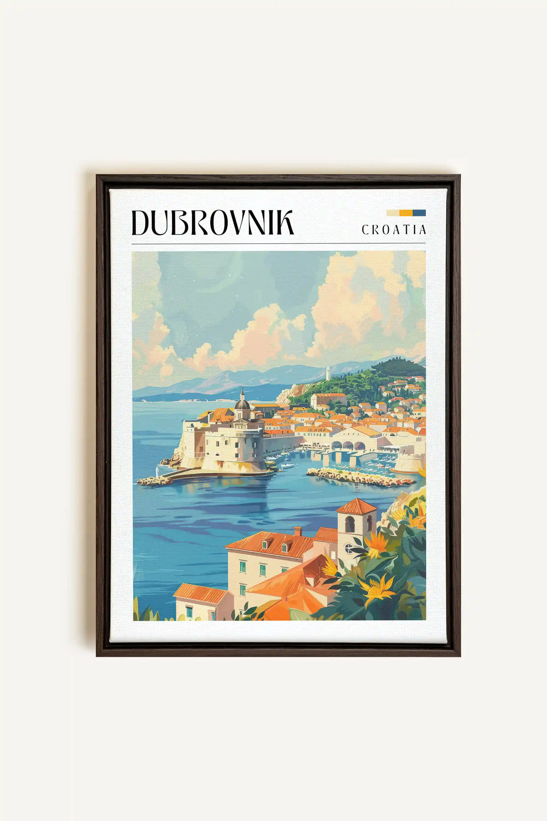 Dubrovnik, Oeuvre sur toile étirée, encadré Brun Noyer