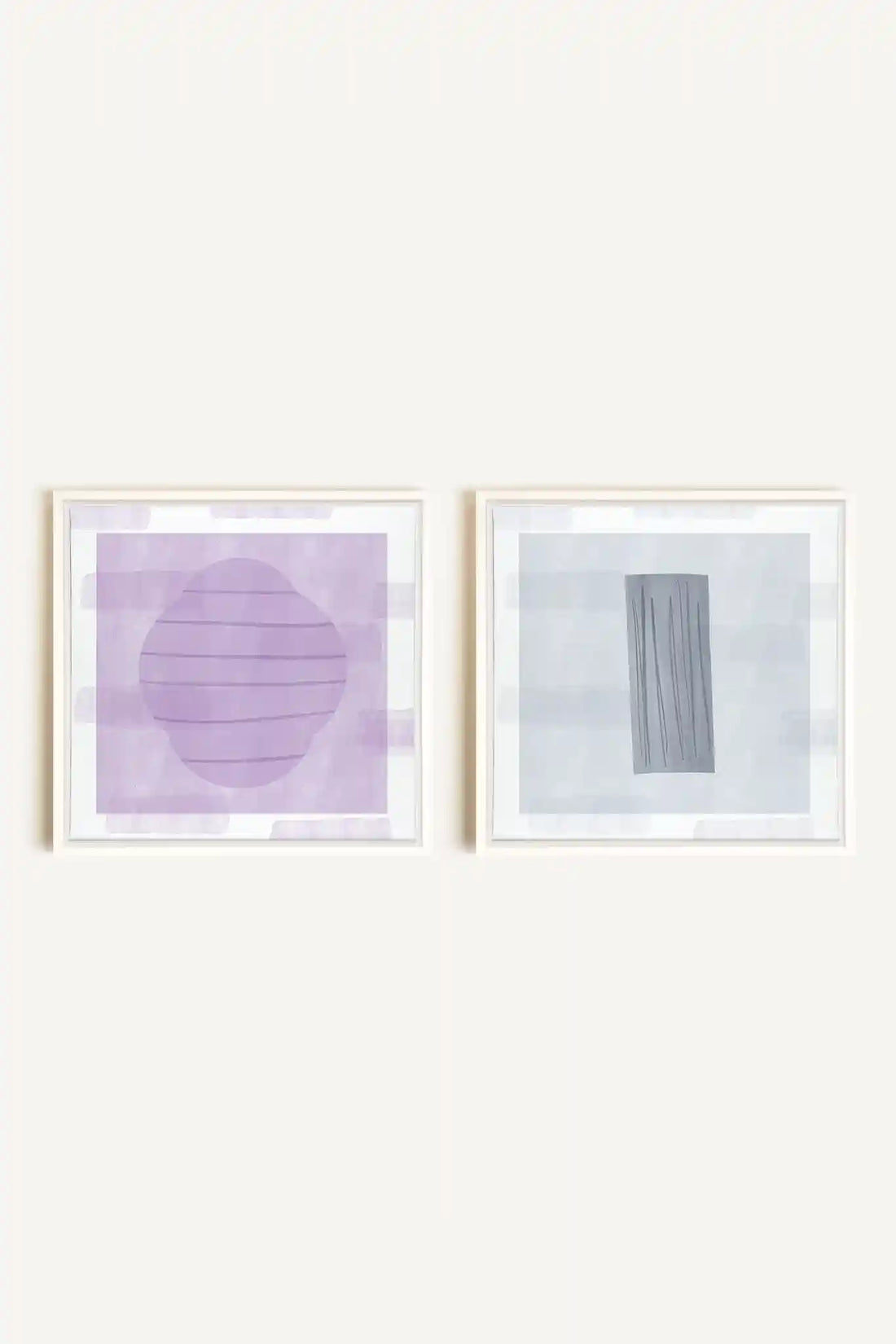 DUO CALME CONTRASTÉ, 2 Oeuvres sur toile étirée, encadré Blanc