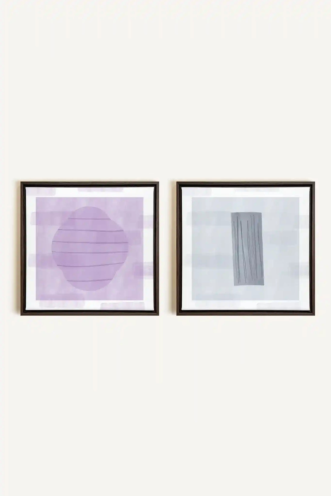 DUO CALME CONTRASTÉ, 2 Oeuvres sur toile étirée, encadré Brun Noyer