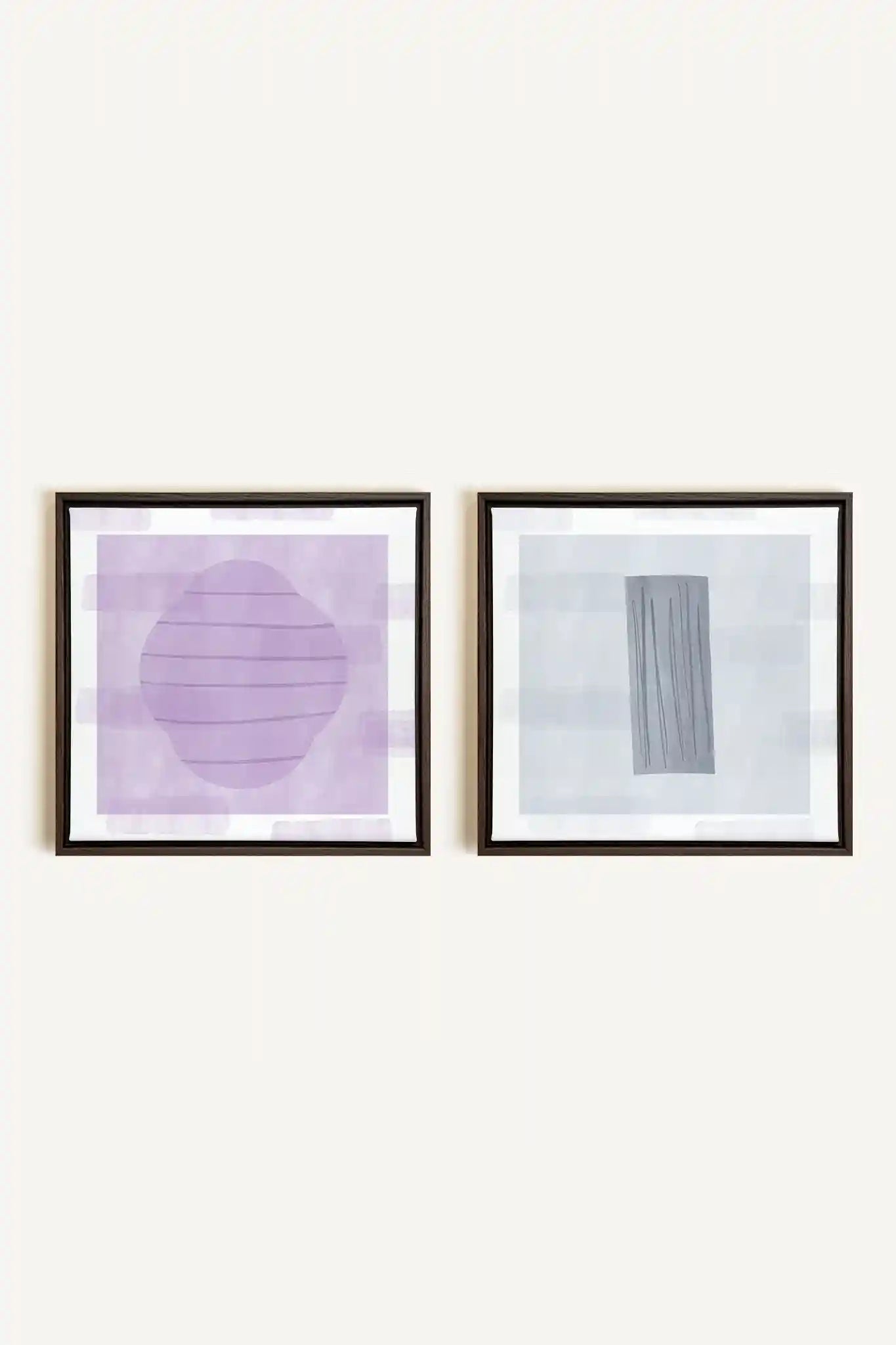 DUO CALME CONTRASTÉ, 2 Oeuvres sur toile étirée, encadré Brun Noyer