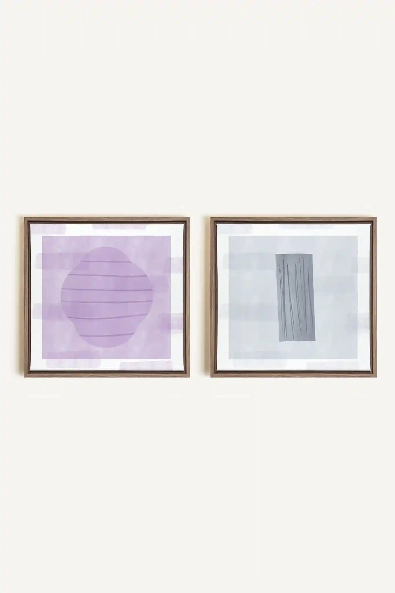 DUO CALME CONTRASTÉ, 2 Oeuvres sur toile étirée, encadré Brun Chêne