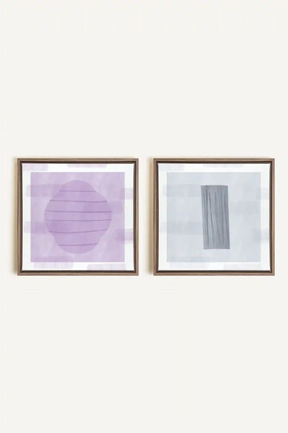 DUO CALME CONTRASTÉ, 2 Oeuvres sur toile étirée, encadré Brun Chêne