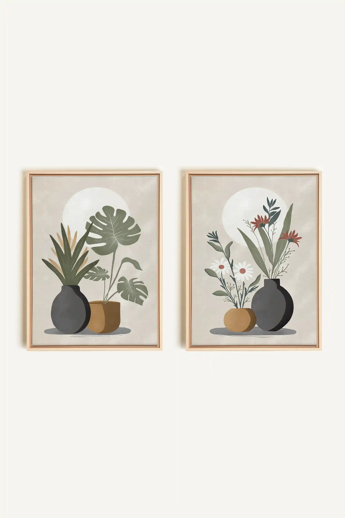 DUO COMPLICITÉ FLORALE, 2 Artworks on stretched canvas, framed Natural Light