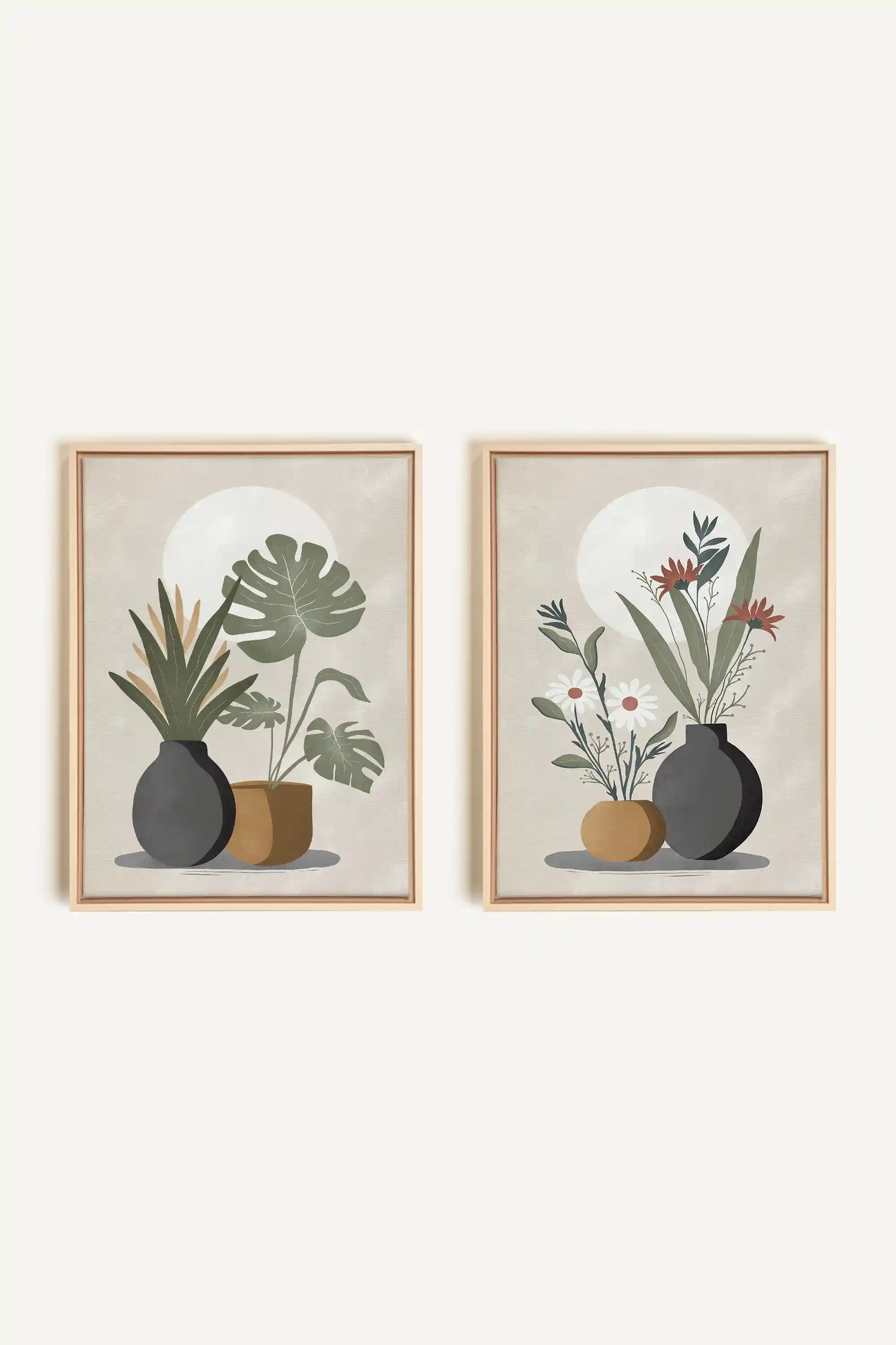 DUO COMPLICITÉ FLORALE, 2 Oeuvres sur toile étirée, encadré Naturel Clair
