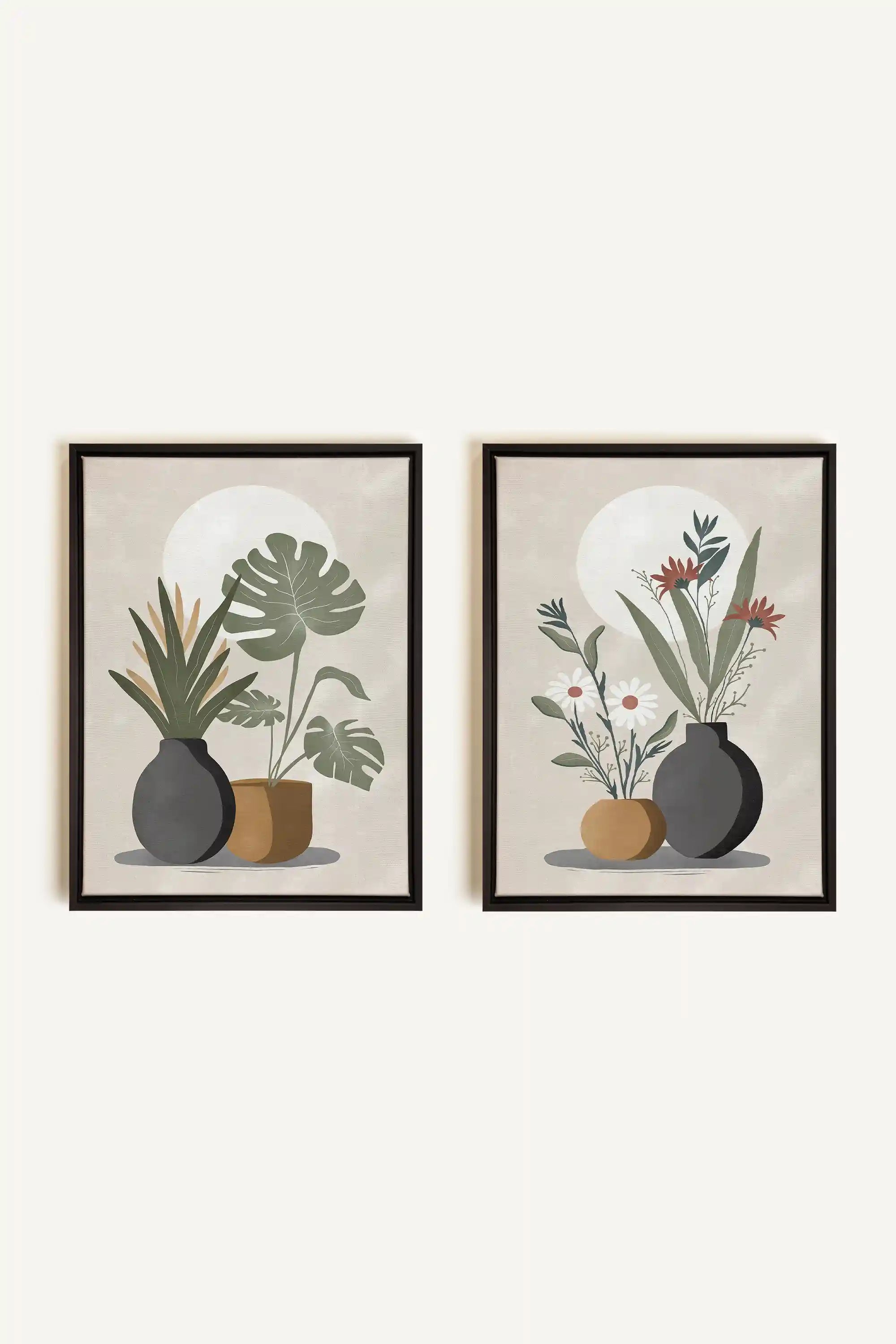 DUO COMPLICITÉ FLORALE, 2 Works on stretched canvas, black framed