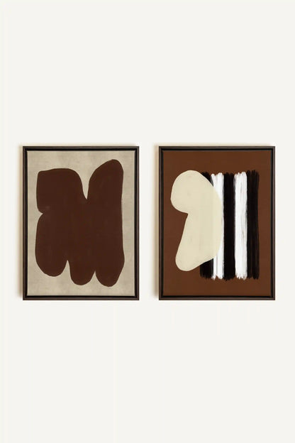 DUO CONTRASTES PROFONDS, 2 Oeuvres sur toile étirée, encadré Brun Noyer