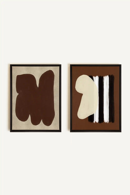 DUO CONTRASTES PROFONDS, 2 Oeuvres sur toile étirée, encadré Noir