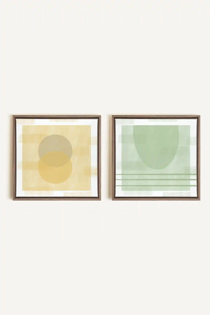 DUO ÉQUILIBRE ESTIVAL, 2 Works on stretched canvas, framed Oak Brown