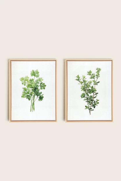 DUO FINES HERBES, 2 Oeuvres sur toile étirée, encadré Naturel Clair
