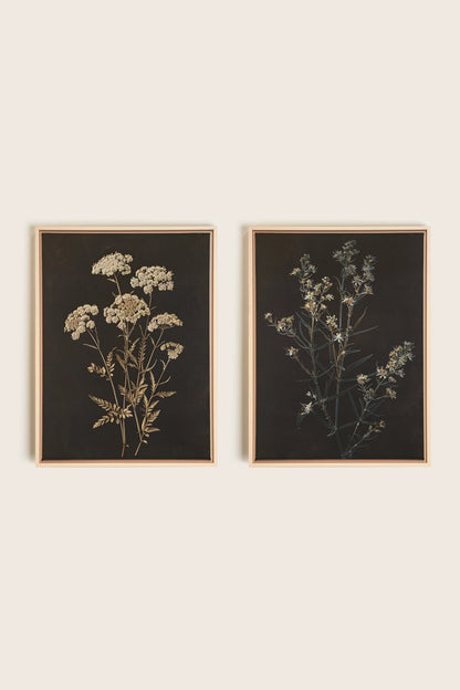 DUO FLEURS PRÉCIEUSES, 2 Oeuvres sur toile étirée, encadré Naturel Clair