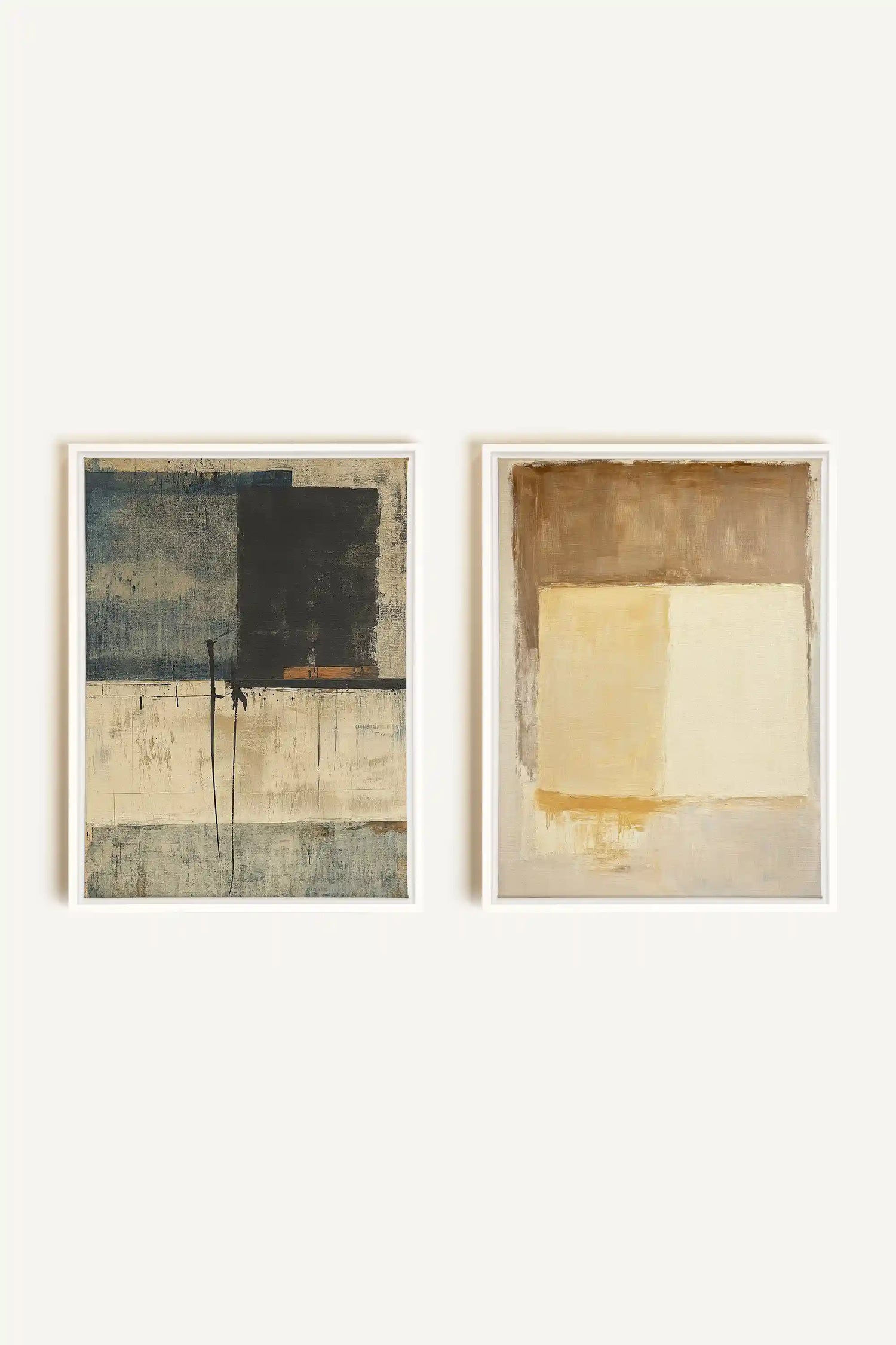 DUO HARMONIE ANCIENNE, 2 Oeuvres sur toile étirée, encadré Blanc