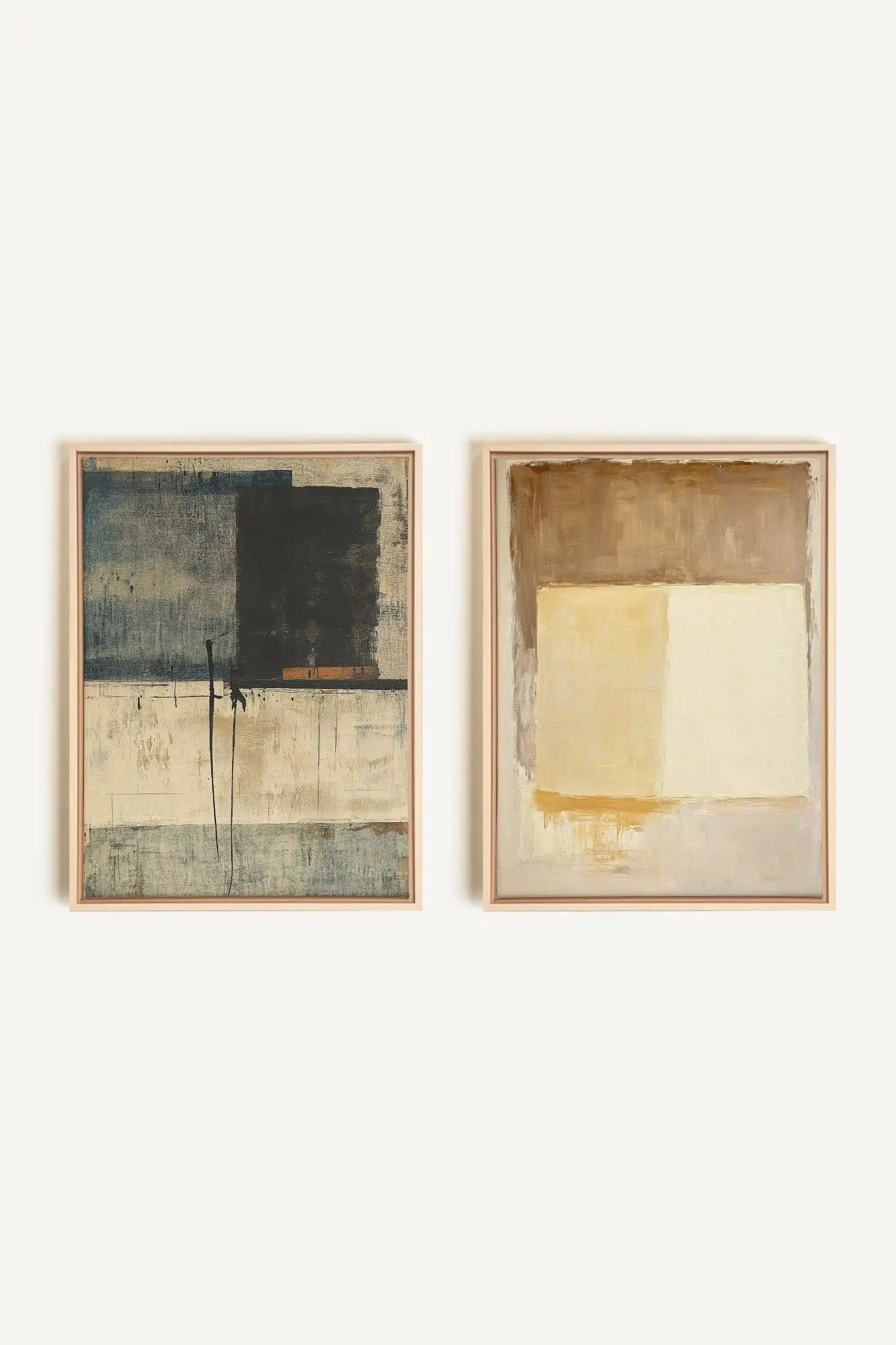 DUO HARMONIE ANCIENNE, 2 Oeuvres sur toile étirée, encadré Naturel Clair