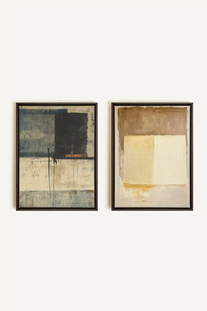 DUO HARMONIE ANCIENNE, 2 Works on stretched canvas, framed in Walnut Brown