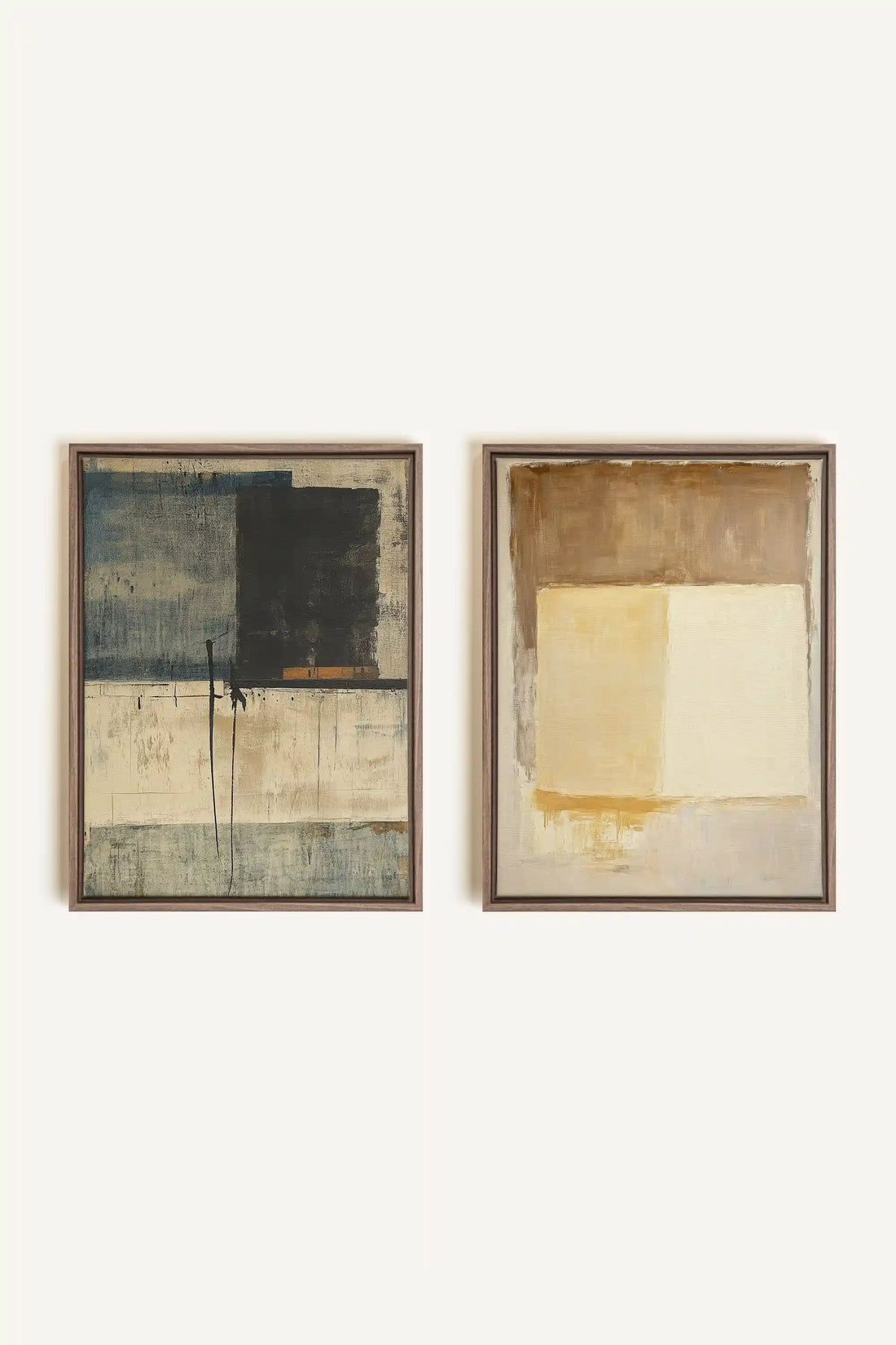 DUO HARMONIE ANCIENNE, 2 Oeuvres sur toile étirée, encadré Brun Chêne