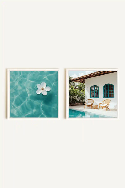 DUO INSTANT AZUR, 2 Oeuvres sur toile étirée, encadré Blanc
