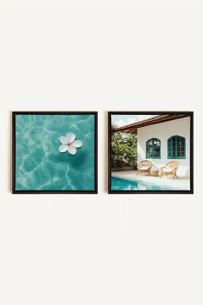 DUO INSTANT AZUR, 2 Works on stretched canvas, Black framed
