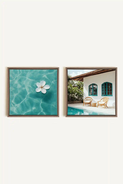 DUO INSTANT AZUR, 2 Oeuvres sur toile étirée, encadré Brun Chêne