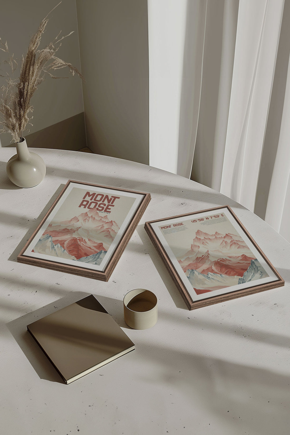 OLEKA CANVAS - DUO ROSE SUMMIT, 2 Oeuvres sur toile étirée, encadré Brun Chêne