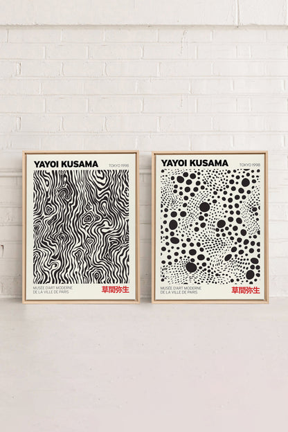 COMBINAISON KUSAMA, 2 Oeuvres sur toile étirée, encadré Naturel Clair