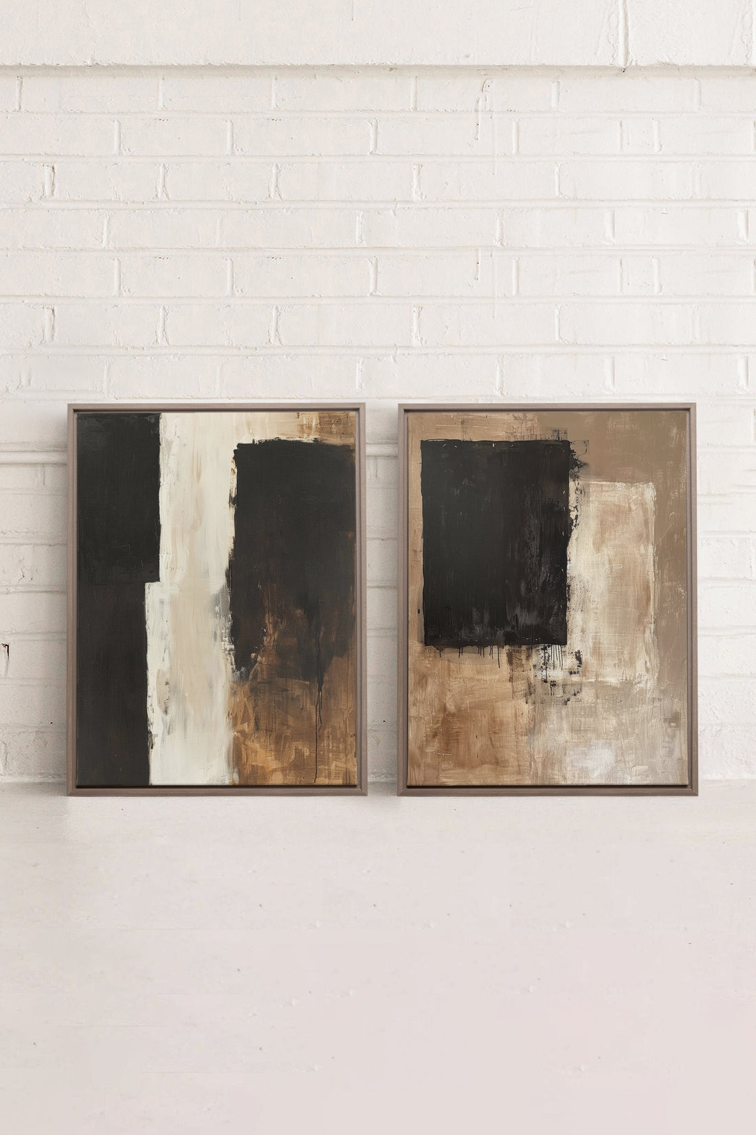 OLEKA CANVAS - DUO INK METAPHOR, 2 Oeuvres sur toile étirée, encadré Brun Chêne