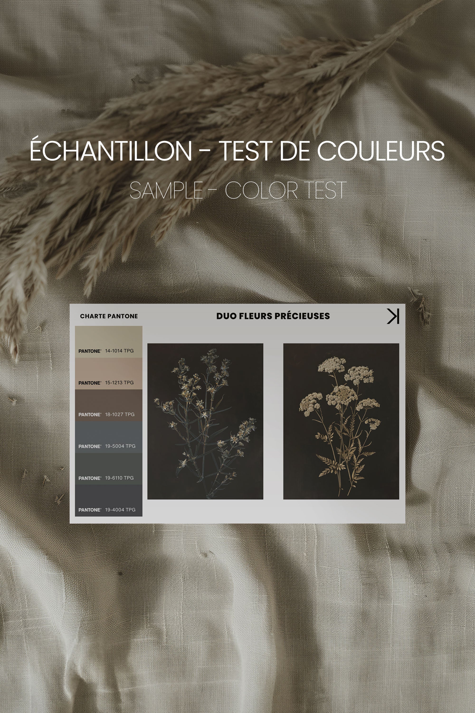 OLEKA CANVAS - DUO FLEURS PRÉCIEUSES, 2 Oeuvres sur toile étirée, encadré Brun Chêne