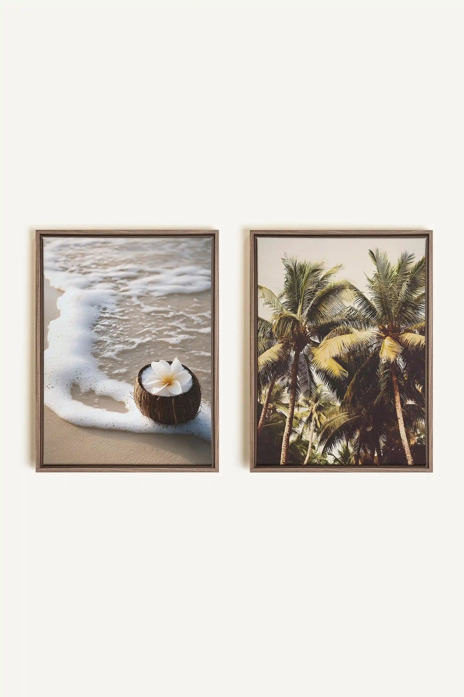 DUO SABLE &amp; COCO, 2 Oeuvres sur toile étirée, encadré Brun Chêne