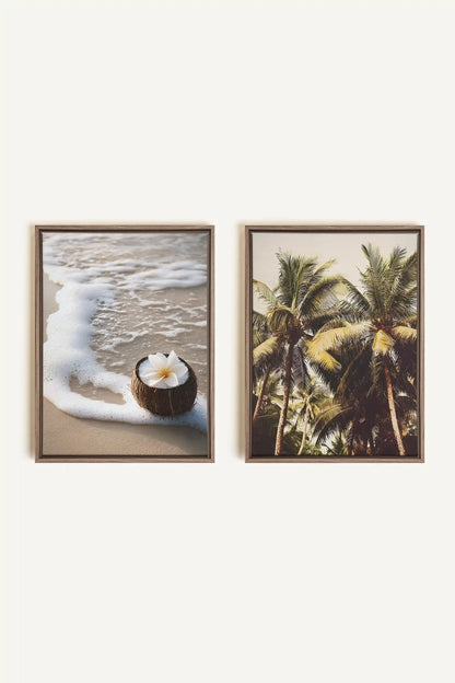 DUO SABLE &amp; COCO, 2 Oeuvres sur toile étirée, encadré Brun Chêne