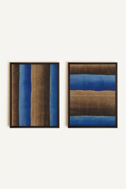 EARTH AND TIDE, 2 Works on stretched canvas, framed in Walnut Brown