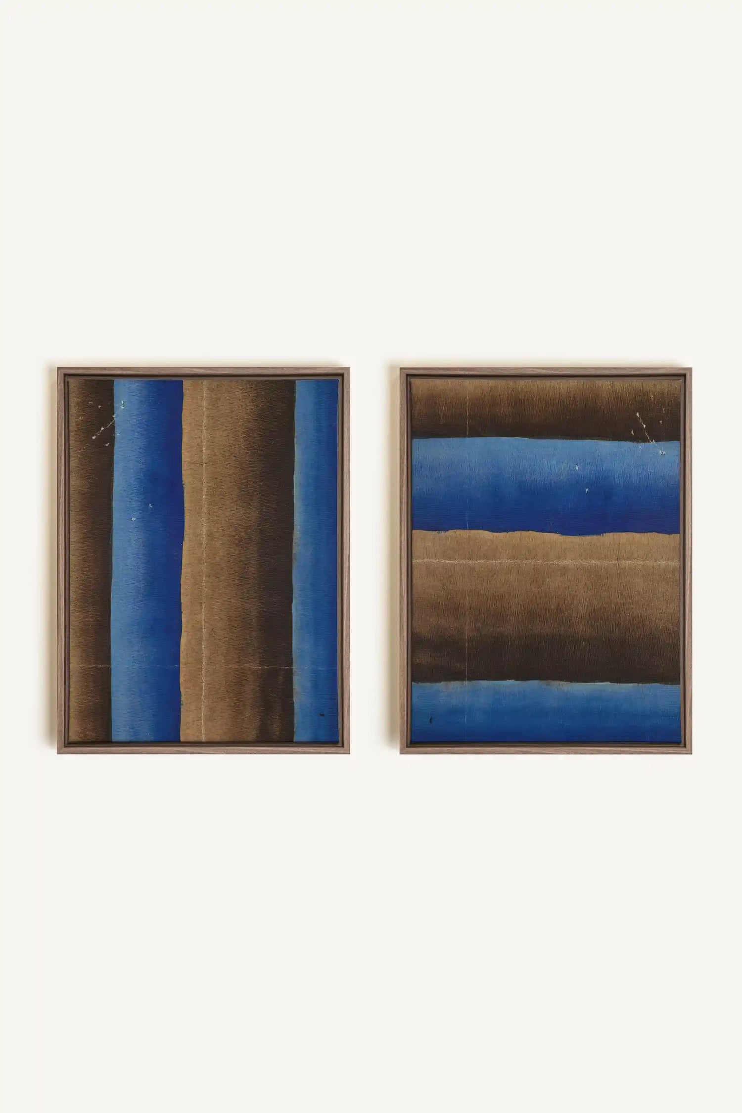 EARTH AND TIDE, 2 Works on stretched canvas, framed in Oak Brown