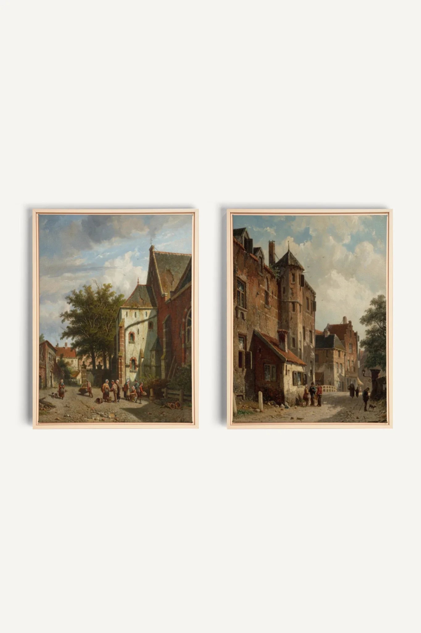 DUO LE VIEUX QUARTIER, 2 Oeuvres sur toile étirée, encadré Naturel Clair
