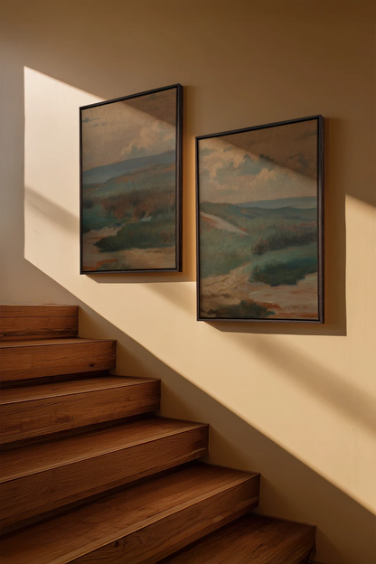 DUO RIVES DE SABLE, 2 Oeuvres sur toile étirée, encadré Brun Noyer