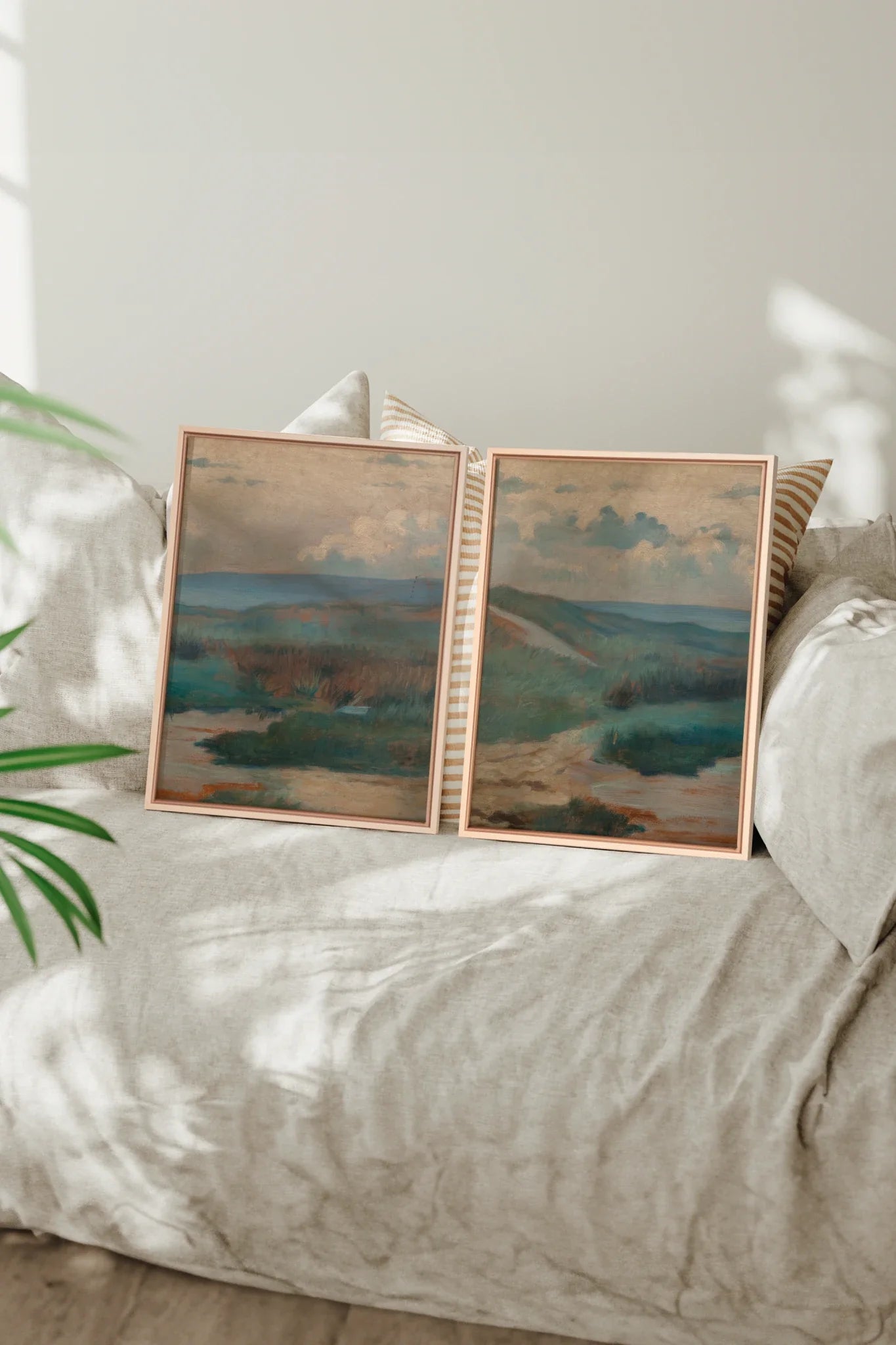 DUO RIVES DE SABLE, 2 Oeuvres sur toile étirée, encadré Naturel Clair
