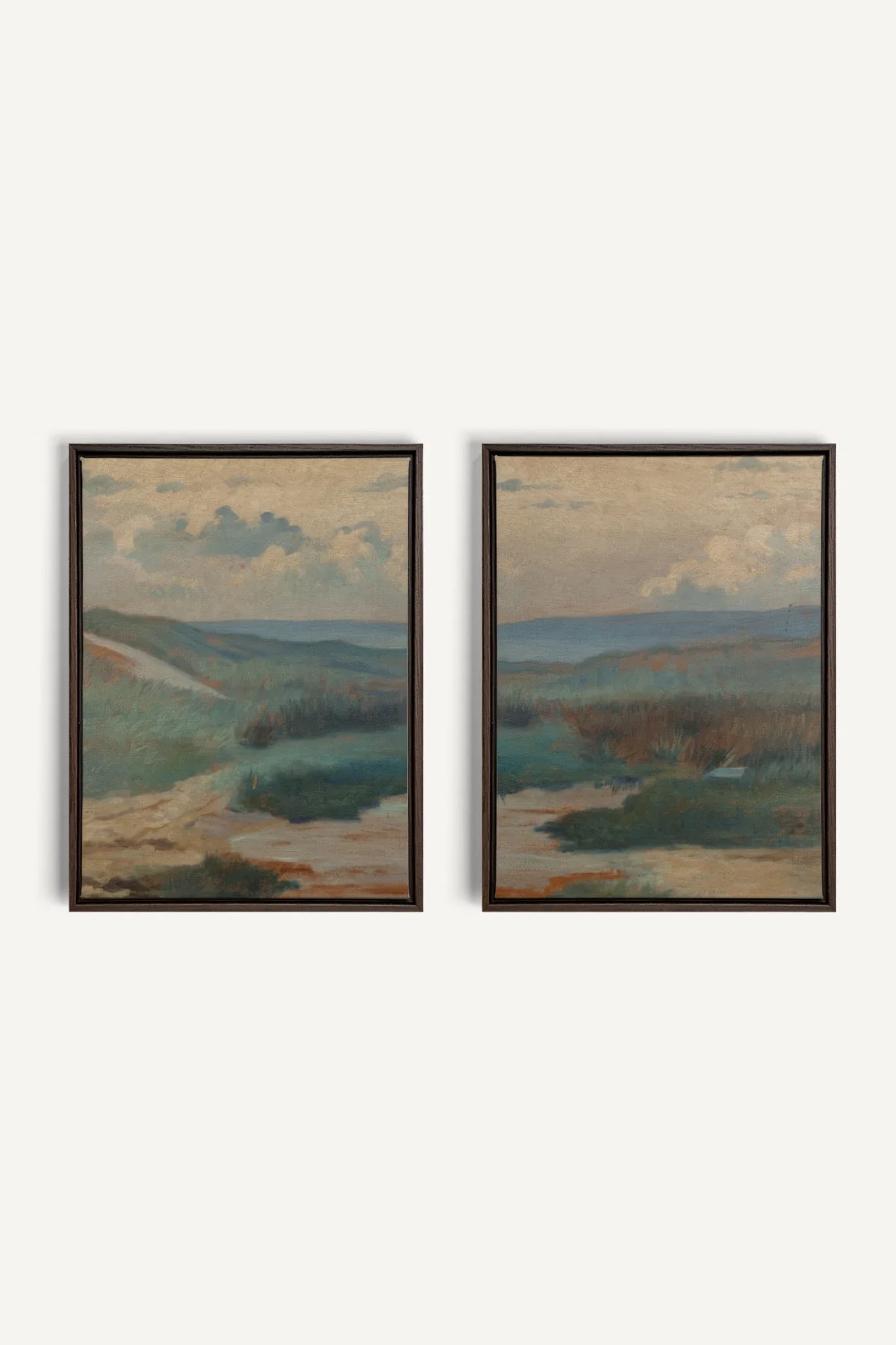 DUO RIVES DE SABLE, 2 Oeuvres sur toile étirée, encadré Brun Noyer