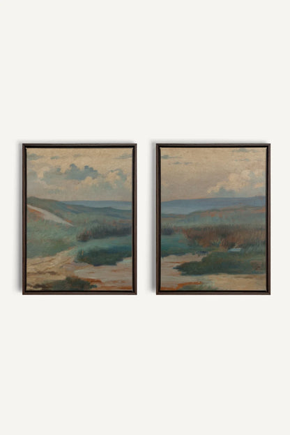 DUO RIVES DE SABLE, 2 Oeuvres sur toile étirée, encadré Brun Noyer