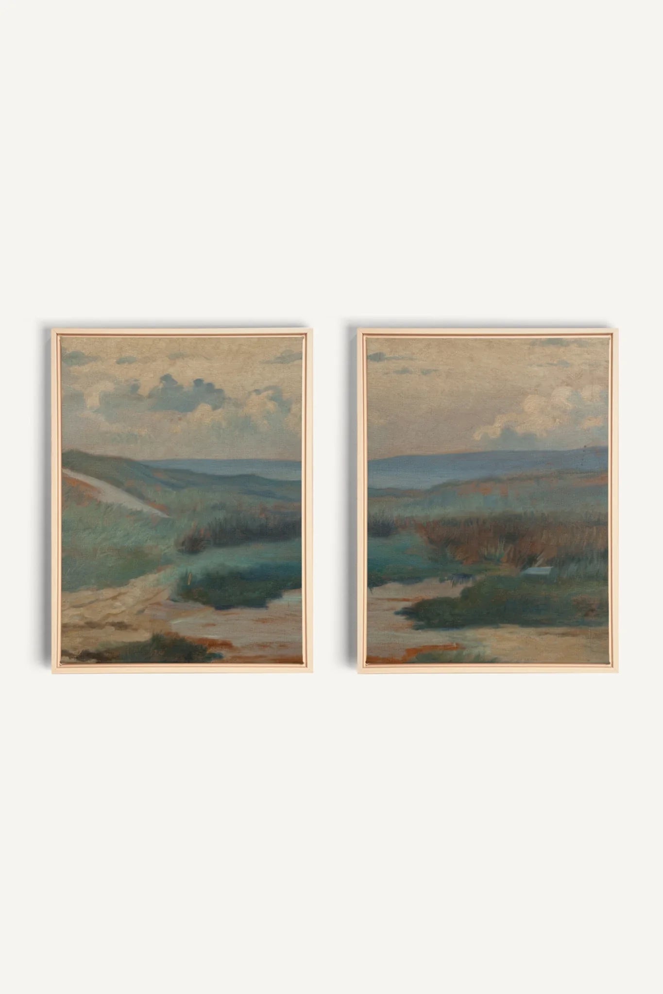 DUO RIVES DE SABLE, 2 Oeuvres sur toile étirée, encadré Naturel Clair