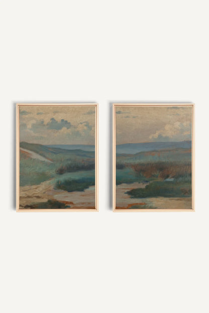 DUO RIVES DE SABLE, 2 Oeuvres sur toile étirée, encadré Naturel Clair