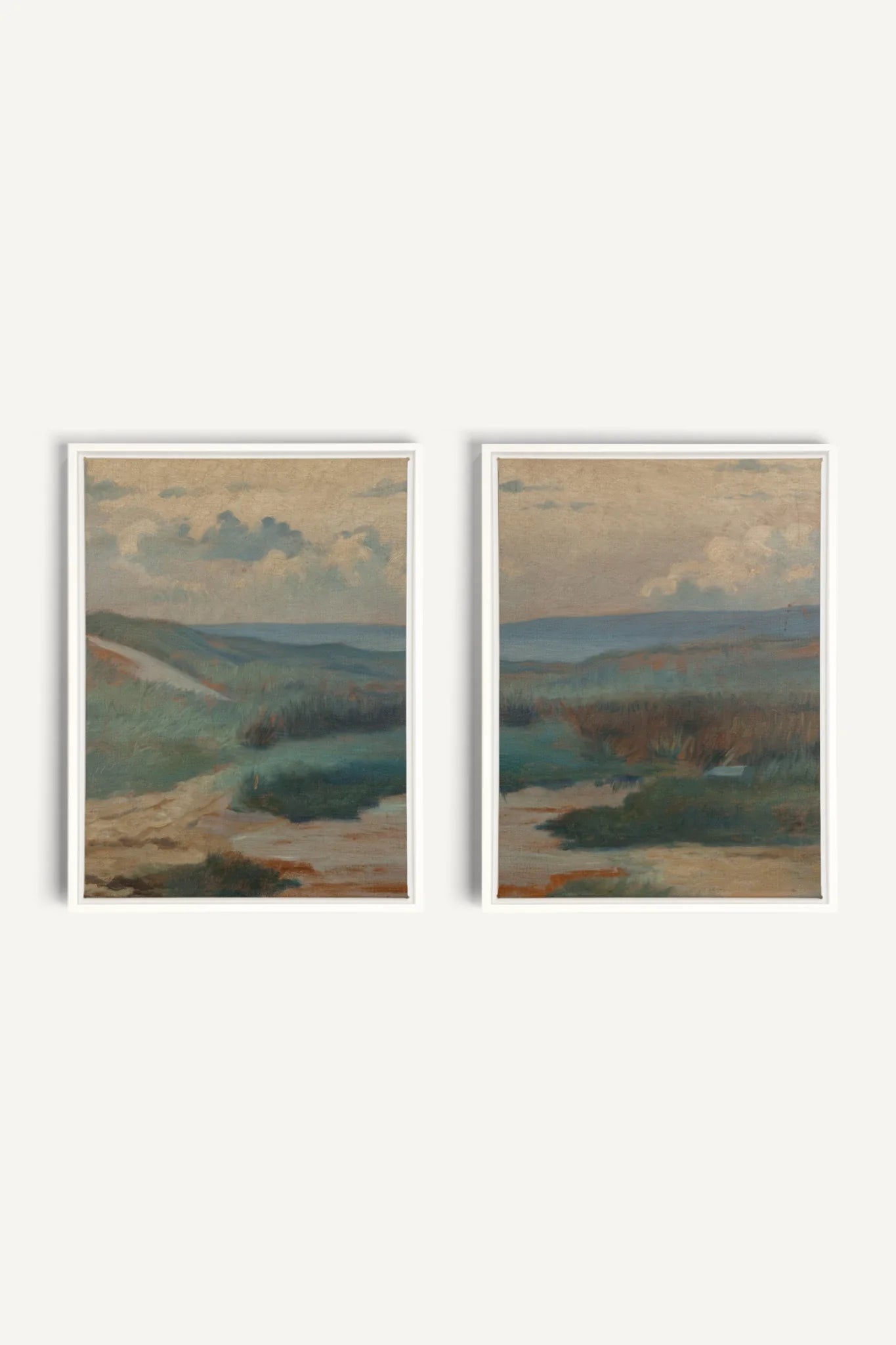 DUO RIVES DE SABLE, 2 Oeuvres sur toile étirée, encadré Blanc