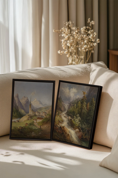 DUO SOURCE SAUVAGE, 2 Oeuvres sur toile étirée, encadré Noir