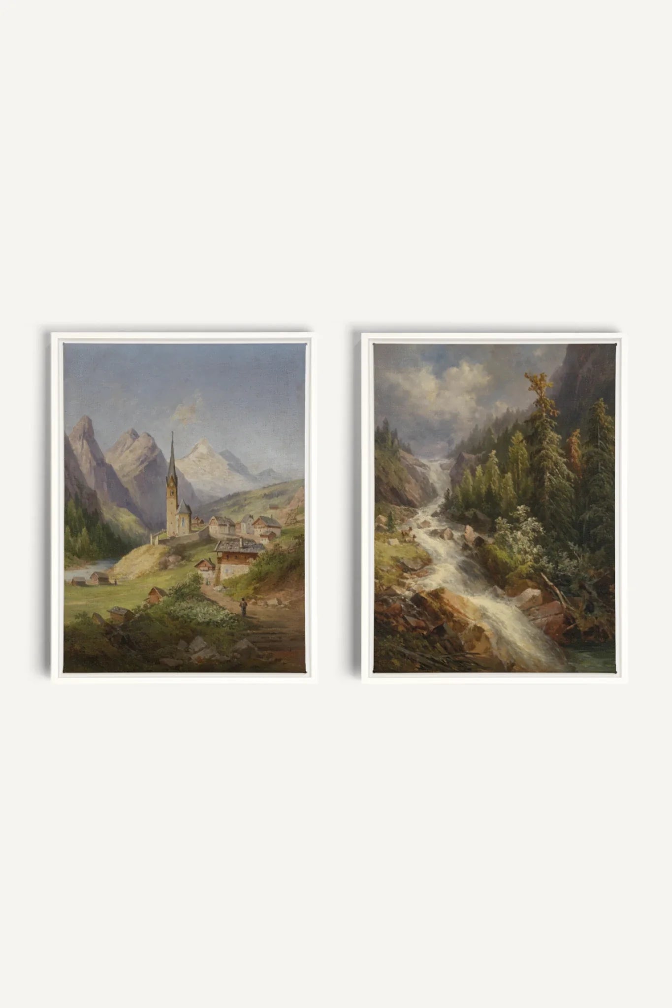 DUO SOURCE SAUVAGE, 2 Oeuvres sur toile étirée, encadré Blanc