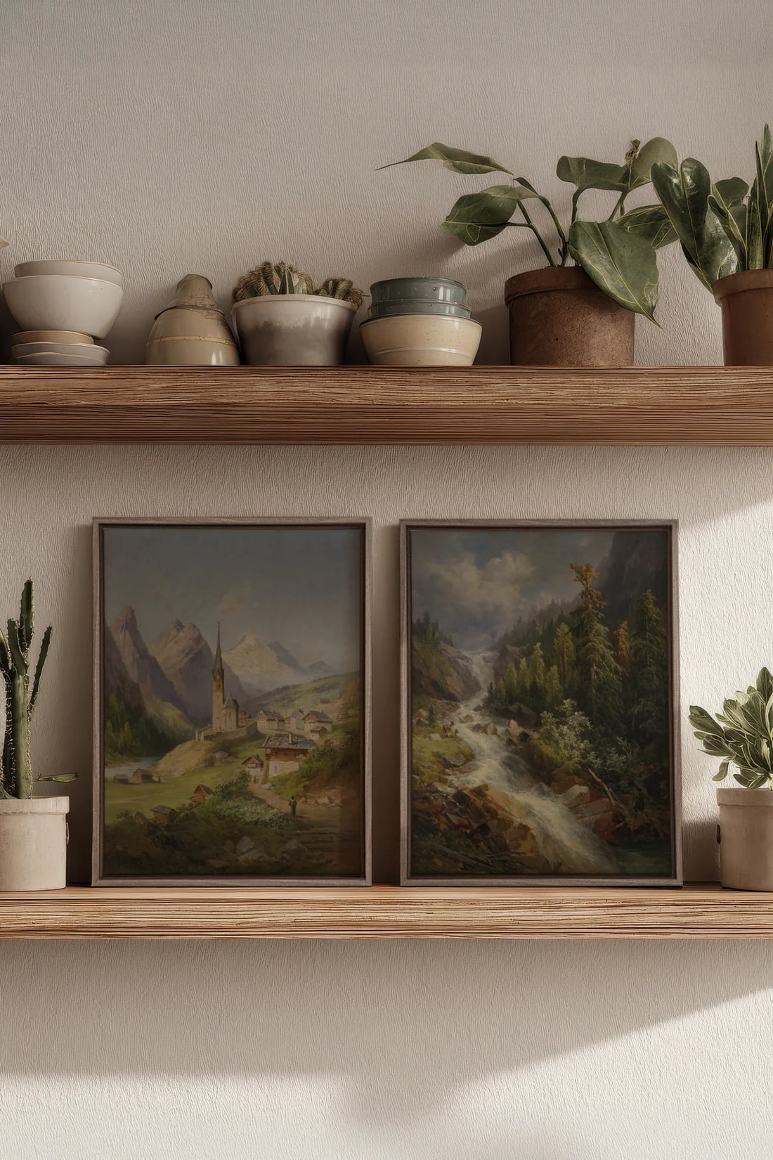 DUO SOURCE SAUVAGE, 2 Oeuvres sur toile étirée, encadré Brun Chêne