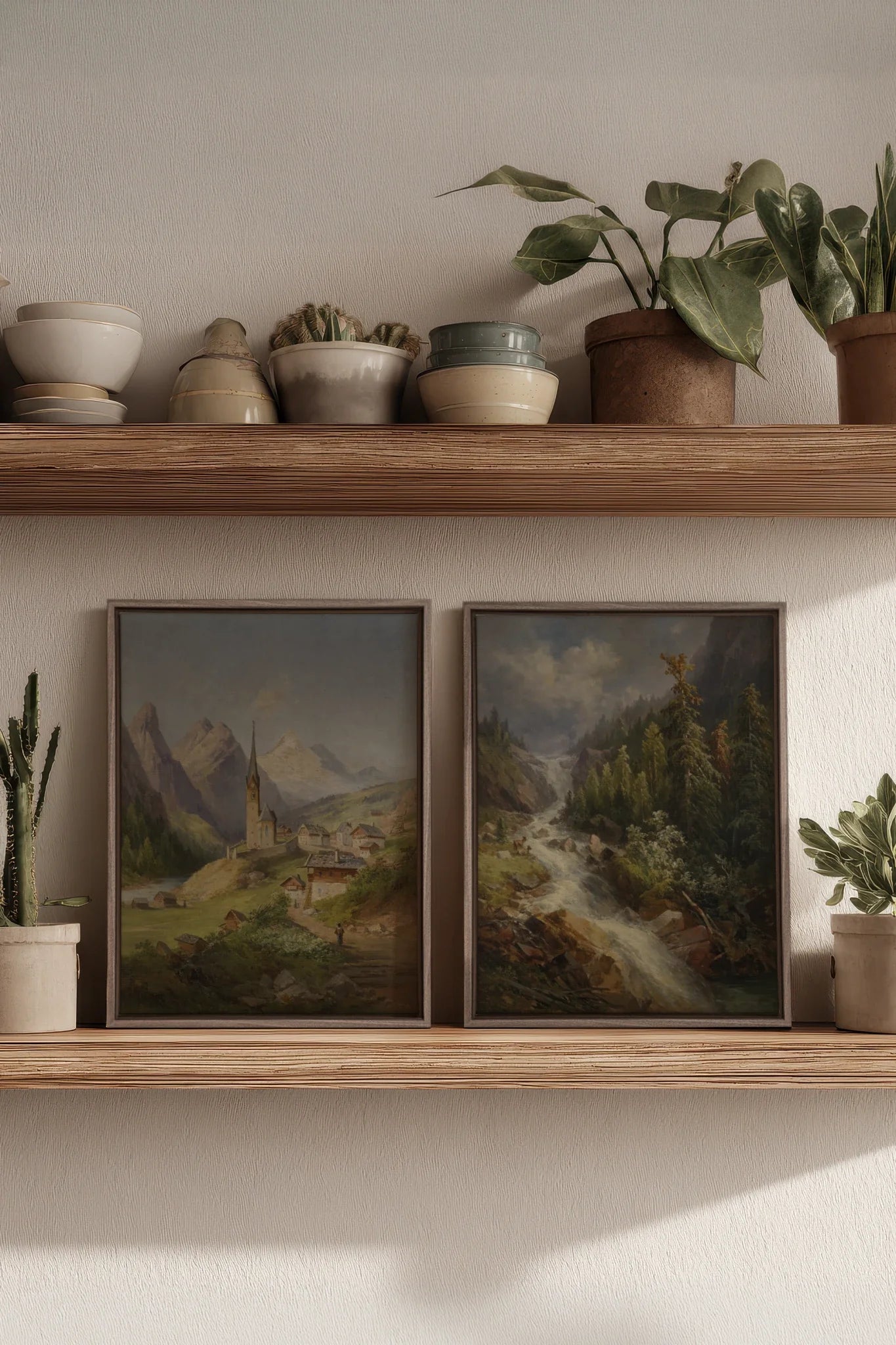 DUO SOURCE SAUVAGE, 2 Oeuvres sur toile étirée, encadré Brun Chêne